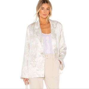 ATM Women’s Satin Palm Leaf Blazer Jacket One Button White Oversized Small